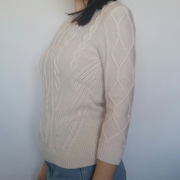 Vintage Ann Taylor Cream Cable Knit Sweater - Picture 3 of 9
